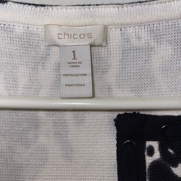 Chicos Black and White Short Sleeve Patterned Cardigan - Picture 4 of 10